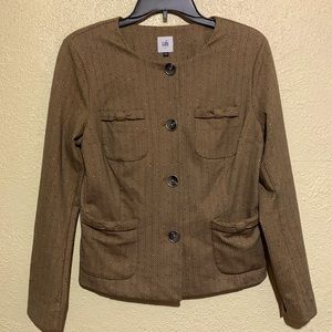 Cabi Jacket Blazer Brown Chevron Print Size S Stretchy Red Blue Specs